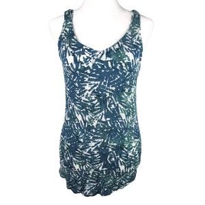 Santiki Teal White Racer String Back Tank M Preowned Rayon 25-311